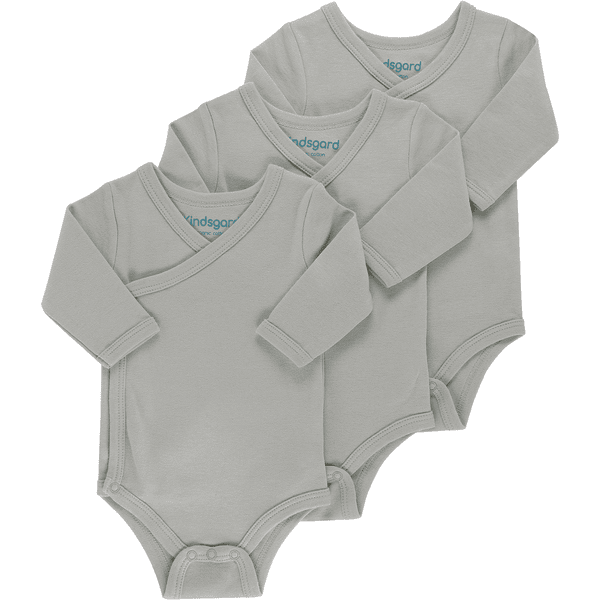 kindsgard Wrap-around bodysuit trunder 3-pack langærmet grå