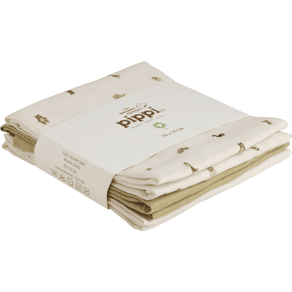pippi Muslin lingettes pack de 3 Woods