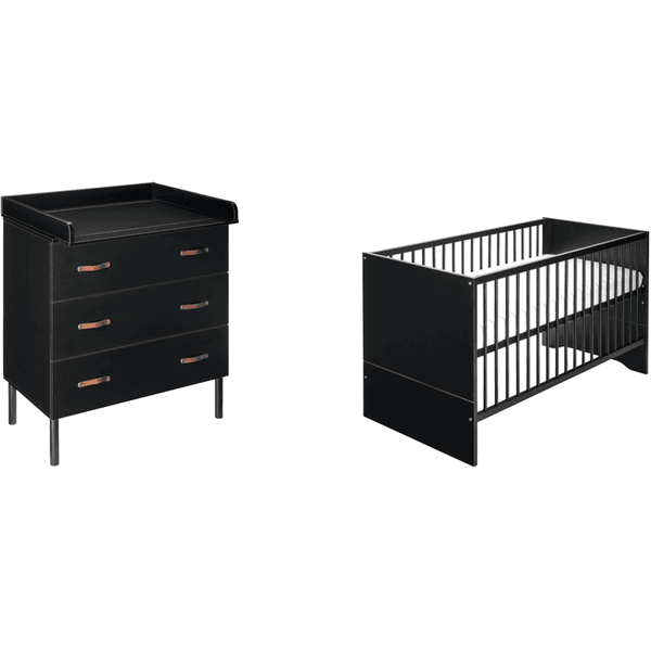 Schardt Ensemble lit enfant commode à langer Melody Black bois 70x140 cm