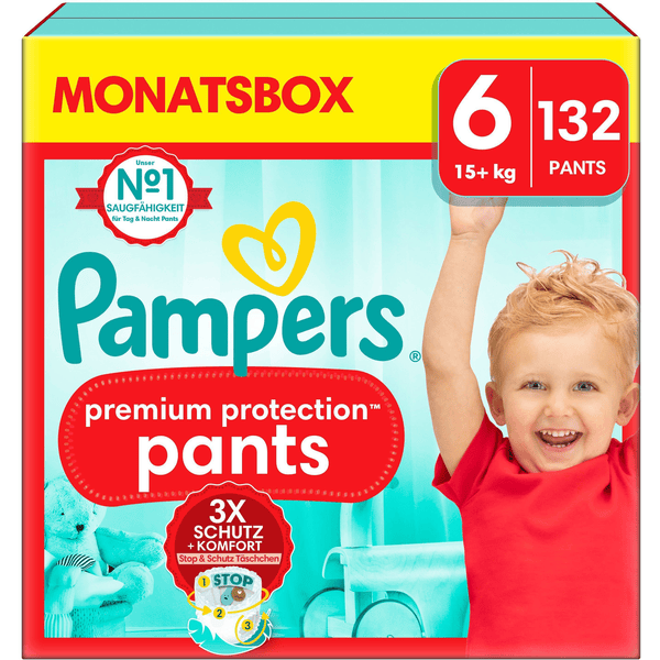 Pampers Premium Protection Pants, rozmiar 6, 15kg+, miesięczne pudełko (1x 132 pieluchy)