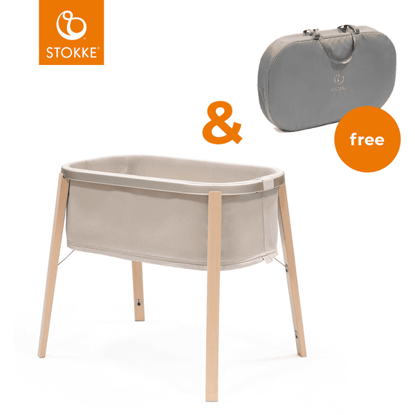 STOKKE® Snoozi™ Stubenbett inkl. Matratze Sandy Beige + Gratis Snoozi™ Bag Grey