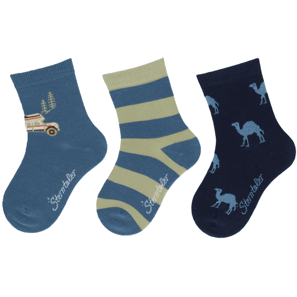 Sterntaler Lot de 3 chaussettes Camping bleu moyen