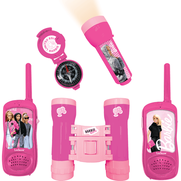 LEXIBOOK Barbie Abenteuerset mit 2  Walkie-Talkies bis zu 120m, Fernglas, Taschenlampe und Kompass