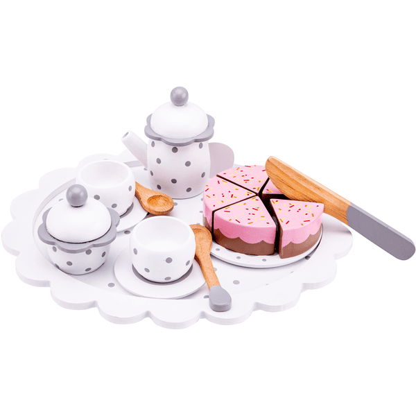 New Class ic Toys Set da tè con torta da taglio bianca