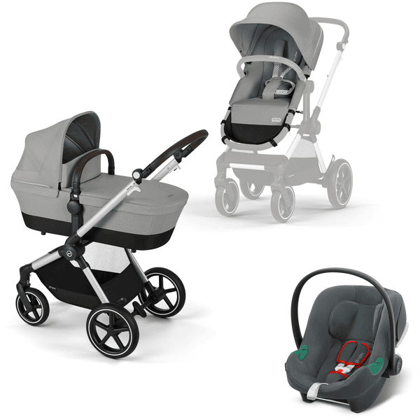 cybex GOLD 3 in 1 Reisesystem Kombikinderwagen Eos Lux inklusive Babyschale Aton B2 Stone Grey