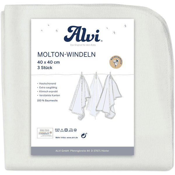 Alvi ® Molton vaipat 3-pack valkoinen 40 x 40 cm.