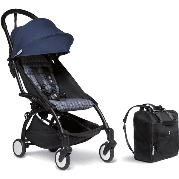 BABYZEN Kinderwagen YOYO2 6+ Black mit Textilset Air France Blue und Backpack YOYO Black