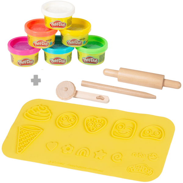 roba x Play-Doh Starterset - 3D-Kreativmatte, Holzwerkzeuge, 6 Knetdosen