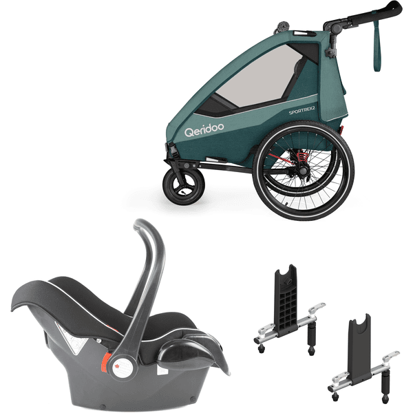 Qeridoo Kinderfahrradanhänger Sportrex 2 Mineral Blue Limited Edition inklusive Autositzschale und Adapter