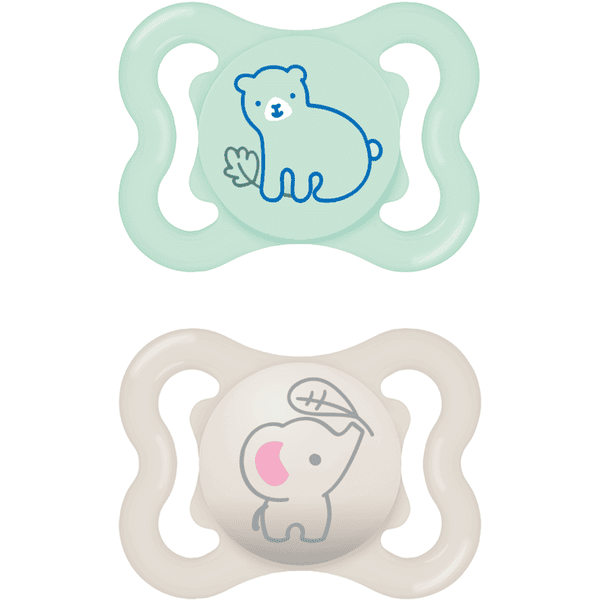 MAM Succhietto Air in silicone 2 pezzi 0-6 mesi orso/elefante