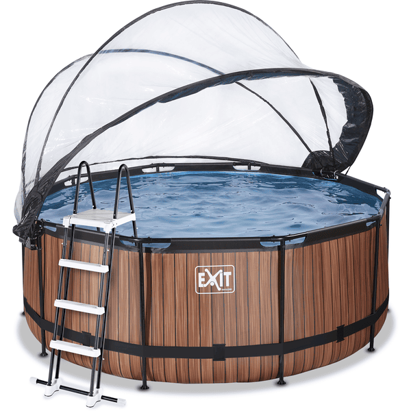 EXIT Wood Pool ø360x122cm mit Abdeckung, Sandfilter- und Wärmepumpe, braun