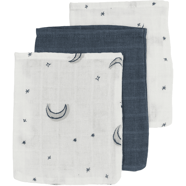 MEYCO Gants de toilette enfant mousseline Moon Indigo lot de 3