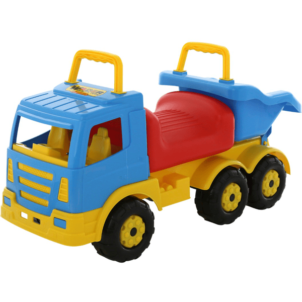 Camion jouet WADER vintage 70's en plastique rouge et jaune