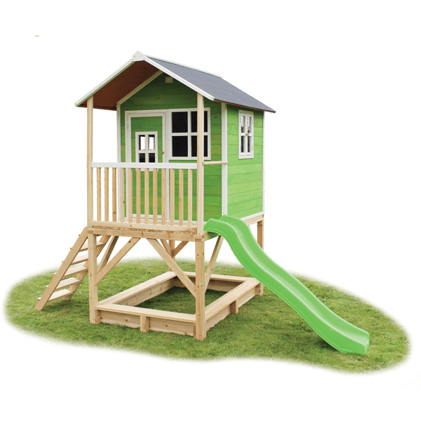 EXIT Maison cabane de jardin enfant avec toboggan Loft 500, bois, verte