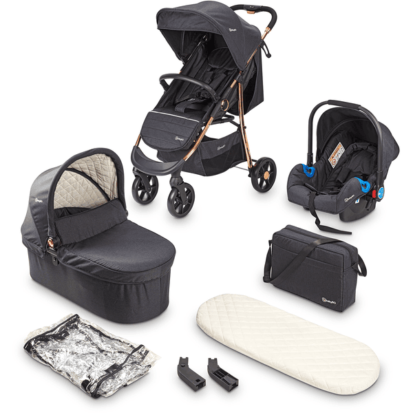 babyGO  Carro de bebé combi 3 en 1 Black Rosegold