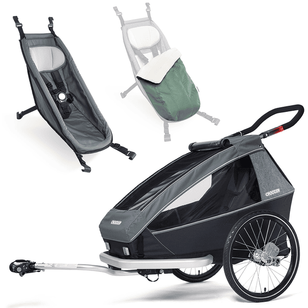 CROOZER Kinderfahrradanhänger Kid Vaaya 1 Graphite blue inklusive Babysitz Graphite blue und Winter-Set Jungle green