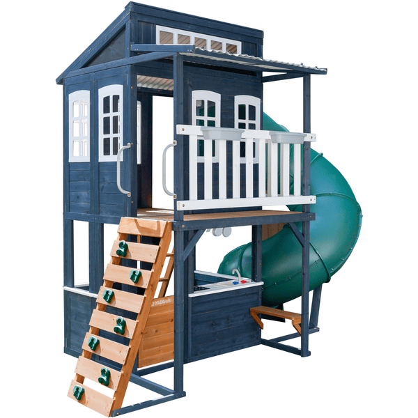 Kidkraft® Maison cabane de jardin enfant toboggan Cozy Escape bois bleu marine P280147E