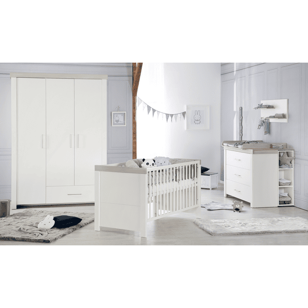 roba Chambre bébé trio lit commode armoire 3 portes Lucy bois 70x140 cm