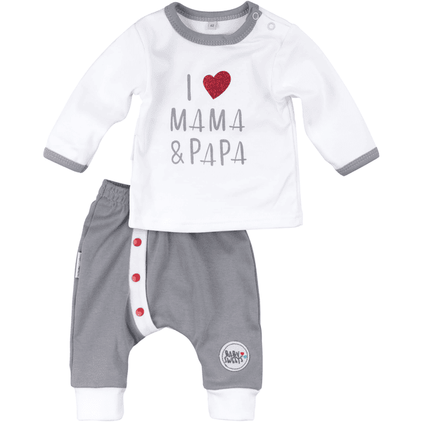 Baby Sweets 2tlg Set Shirt + Hose I love Mama & Papa weiß grau