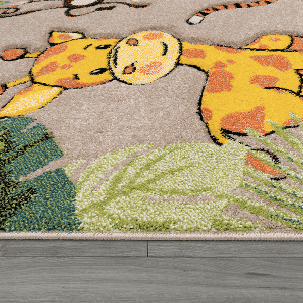 Paco Home Alfombra De Habitación Infantil Contorneada Con Divertidos  Animales De Granja Beige Gris 80x150 cm