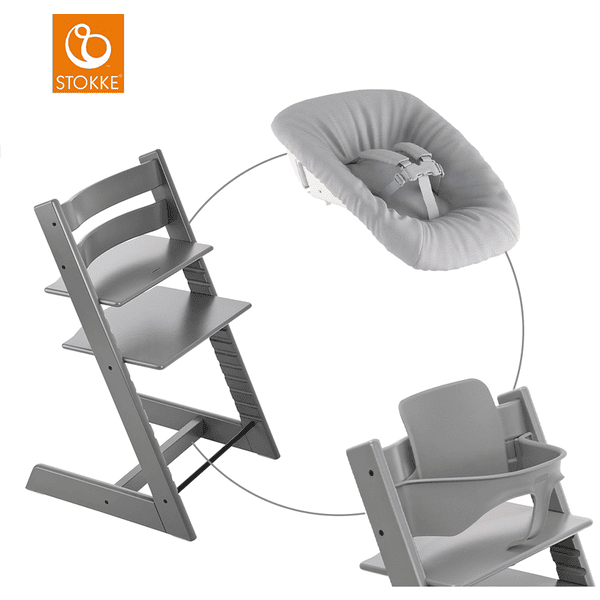 STOKKE® Mega Tripp Trapp® Set Hochstuhl Buche Storm Grey inkl. Newborn Set™ Grey und Baby Set Storm Grey