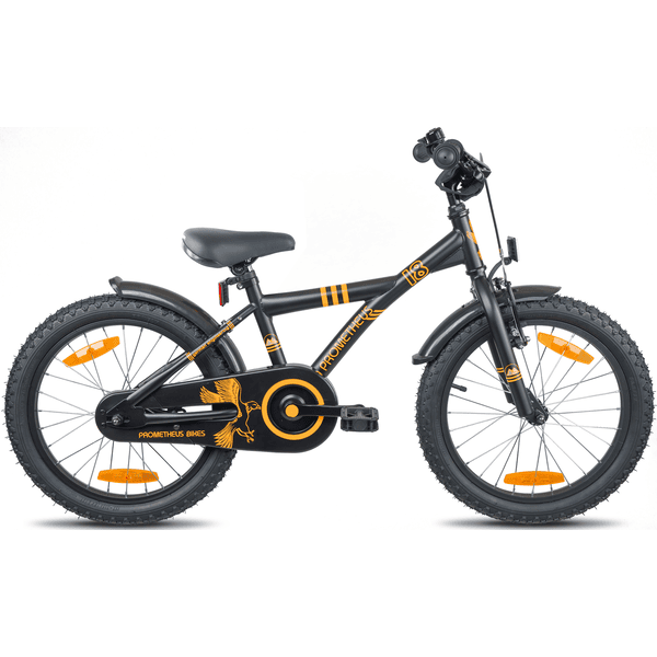 PROMETHEUS BICYCLES® Vélo enfant 16 pouces stabilisateurs noir mat orange