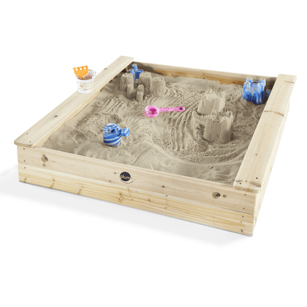 plum® Quadratischer Kinder Holz Sandkasten mit Sitzbänken