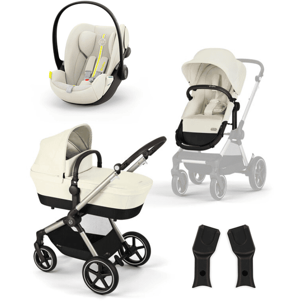 cybex GOLD Carrito de bebé EOS Lux Seashell Beige con silla portabebés Cloud G i-Size Plus Seashell Beige y adaptador