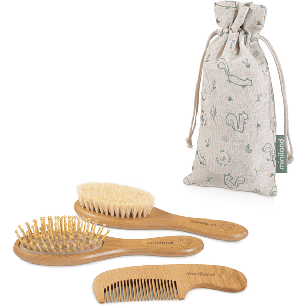 miniland Kit peigne et brosse enfant Chip, brosse de massage bois
