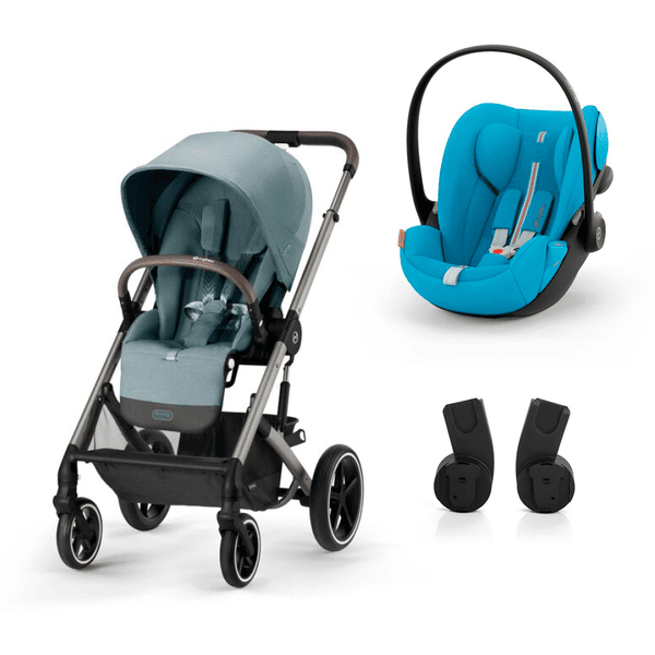 cybex GOLD Kinderwagen Balios S Lux Taupe Sky Blue inklusive Babyschale Cloud G i-Size Plus Beach Blue und Adapter