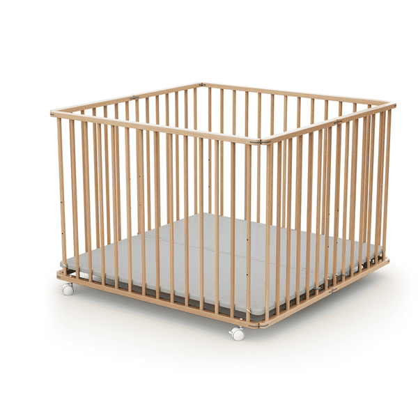 WEBABY Parc bébé pliable hêtre verni 100x100 cm