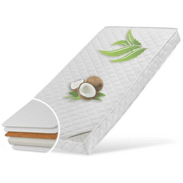 Kids Collective Matelas enfant coco housse piquée Aloe Vera blanc 90x200x10 cm, drap housse