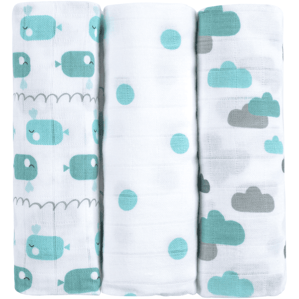 emma & noah Mullwindeln 3er Set Wal Blau 70 x 70 cm
 