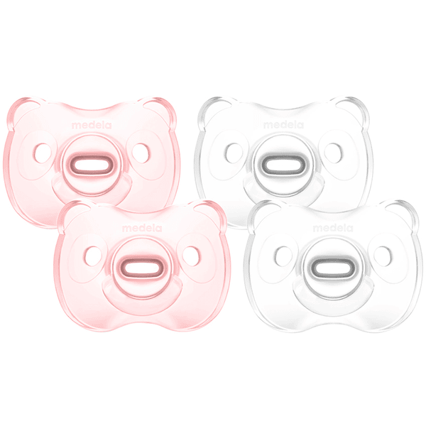 Medela Baby Smokk Soft Silicone 0-6 måneder DUO i lys rosa og gjennomsiktig, 4 stk.