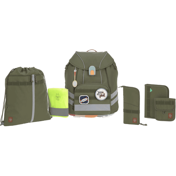 LÄSSIG Set zaino scuola Flexy Unique olive, 7 pezzi