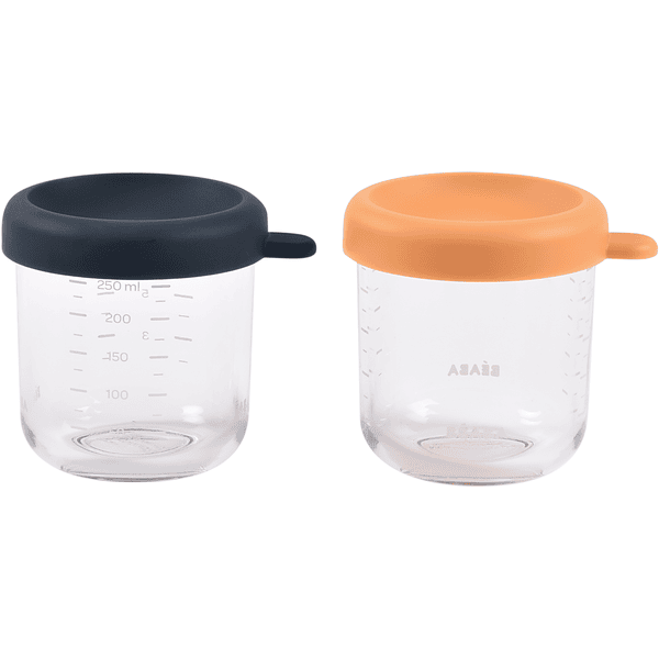 BEABA® Portionsbehälter 2er Set aus Glas, Dunkelblau / honig