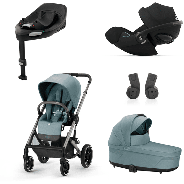 cybex GOLD Balios i-Size Black Adapter Barnevogn S Lux Taupe Sky Blue inkl. GOLD Cot S Lux Sky Blue liggedel, Cloud G babyautostol Plus Moon Plus og Base G basestation