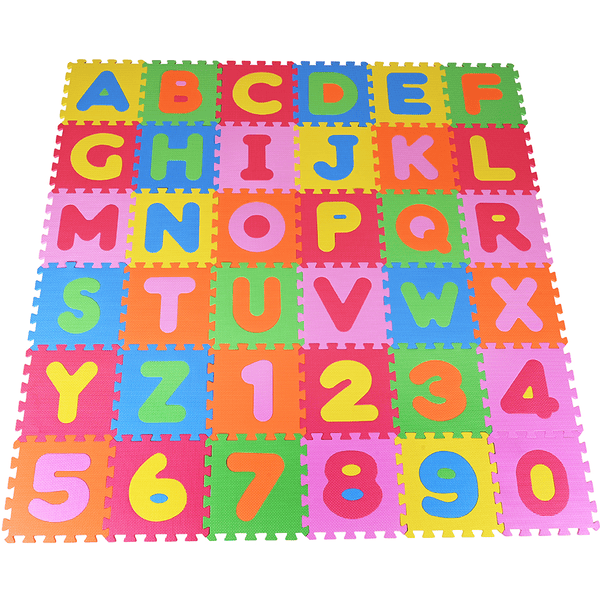 knorr toys® Alfombra puzzle "Abecedario + números" /36 piezas/30cm rojo