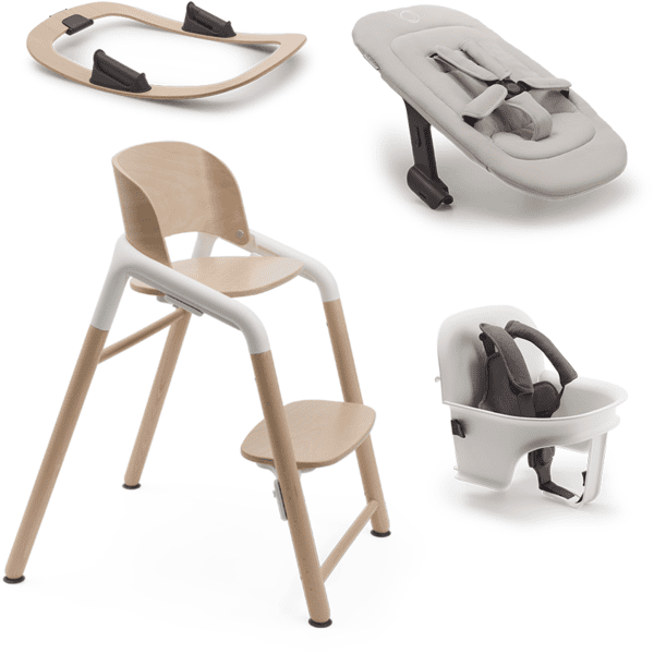 bugaboo Pack chaise haute enfant Giraffe base bois Neutral Wood/White support bascule kits nouveau-né, bébé
