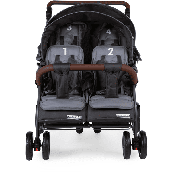 Poussette quadruple 2 autobrake anthracite 4 enfants Childhome