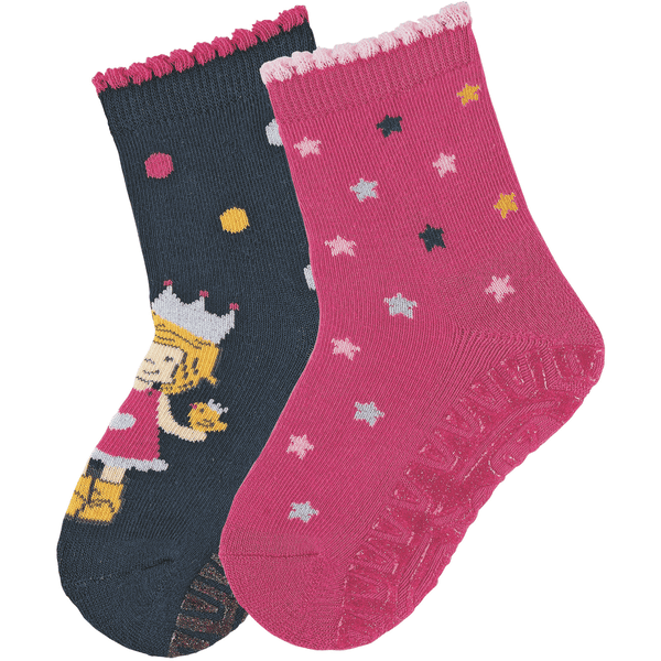 Sterntaler Chaussettes enfant antidérapantes Air princesse/étoiles bleu marine lot de 2