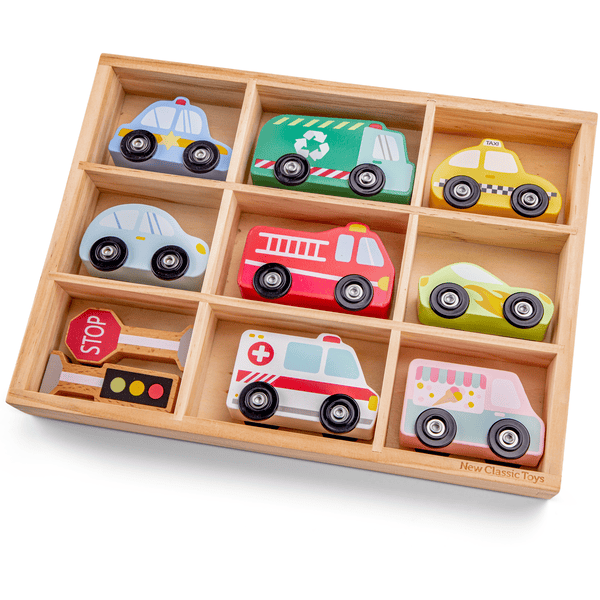 New Classic Toys Figurine voitures dans casier bois