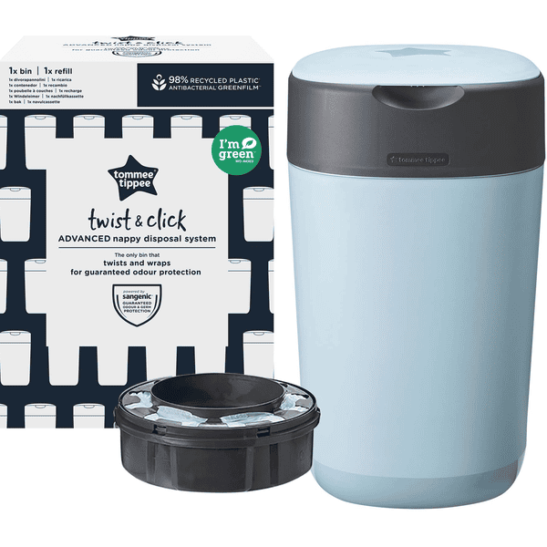 Tommee Tippee Poubelle à couches Twist & Click Advanced bleu, recharge  Greenfilm