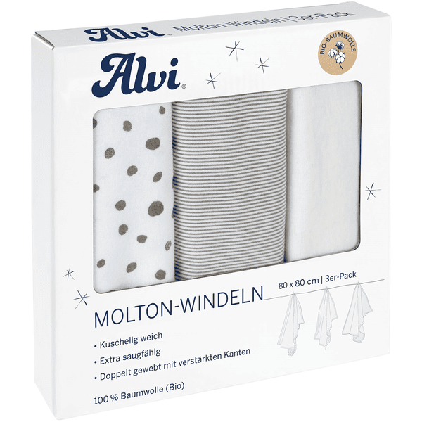 Alvi ® Pañales Molton paquete de 3 Aqua Dot 80 x 80 cm