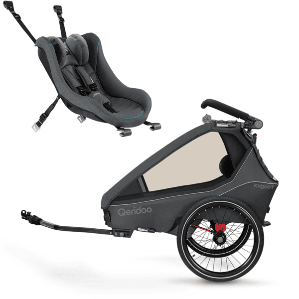 Steel Qeridoo® Kidgoo 1 lasten polkupyörävaunu harmaa lastenistuimella tummanharmaa 2023