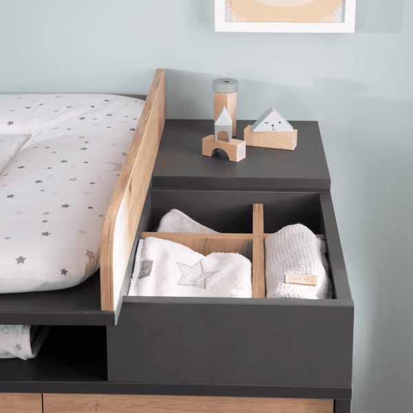 Commode à langer Lenn avec compartiments ouverts, anthracite / décor –  roba