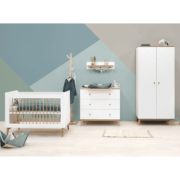 Bopita Babykamer Paris 3-delig 60 x 120 cm wit / natuur met aankleedkussen