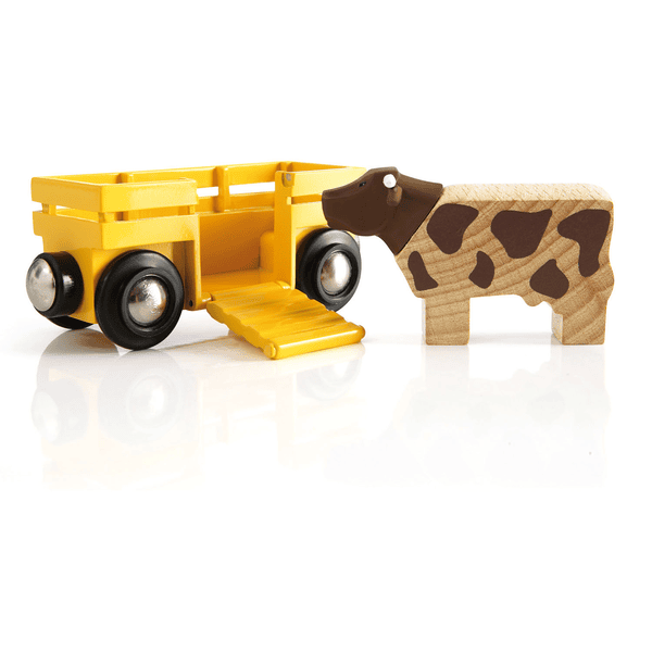BRIO Vagón de ganado y vaca de madera 33406
