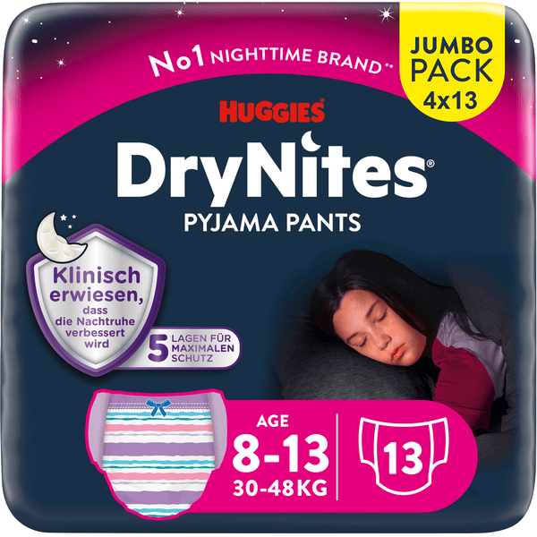 Huggies DryNites pyjamasbukser til engangsbrug piger 8-15 år jumbopakke 4 x 13