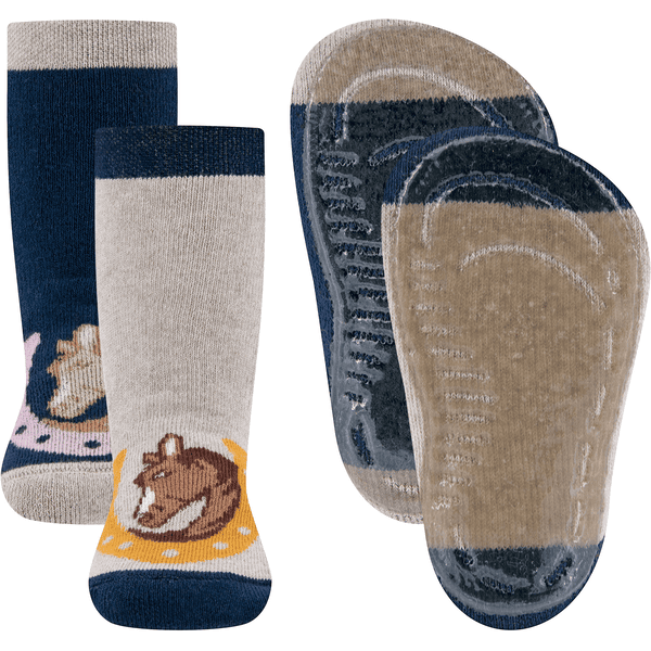 Ewers Stopper-sukat SoftStep 2-pack hevonen/ hevosenkenkä navy/dark beige melange 